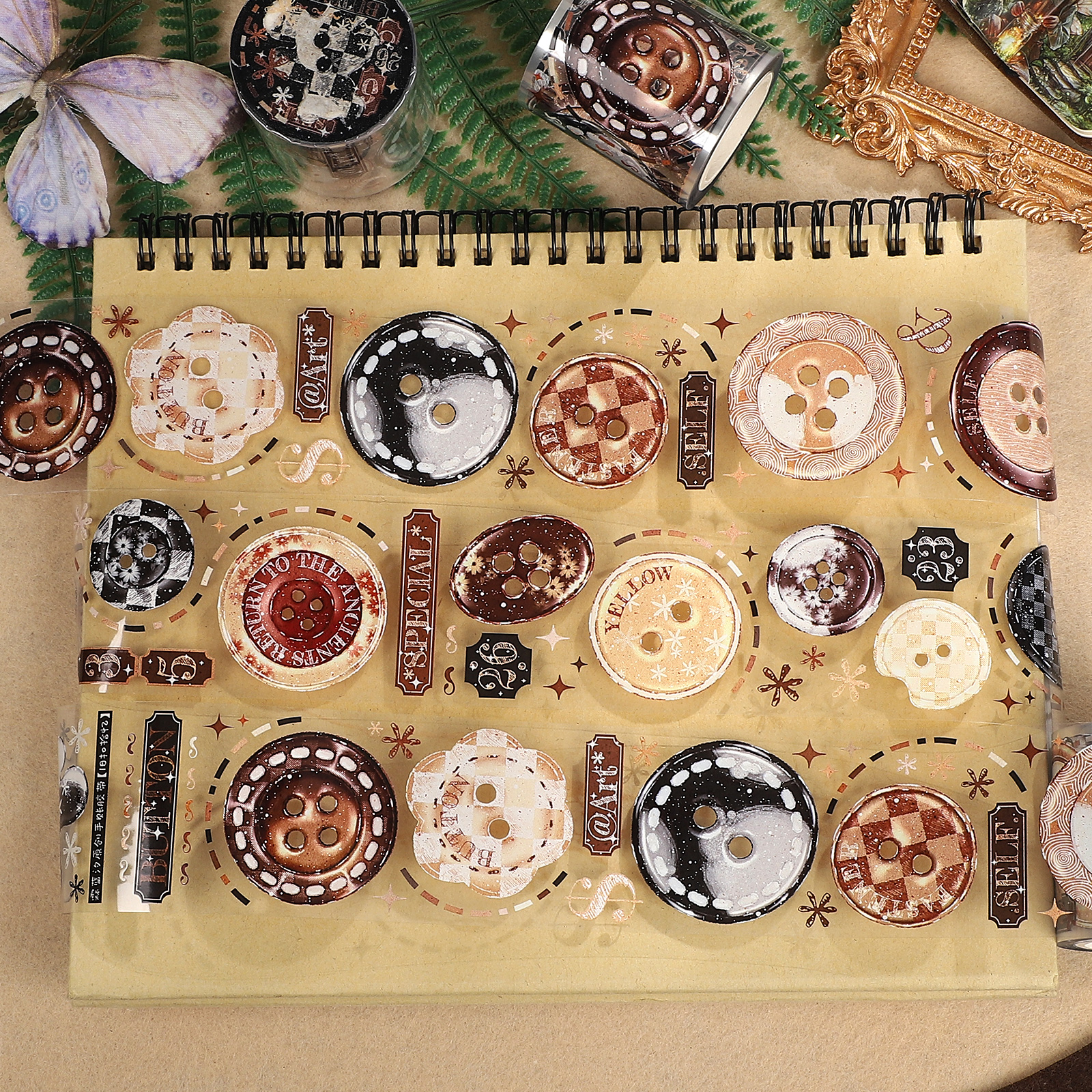 PET 테이프 - 45mm*500cm 빈티지 버튼 꽃