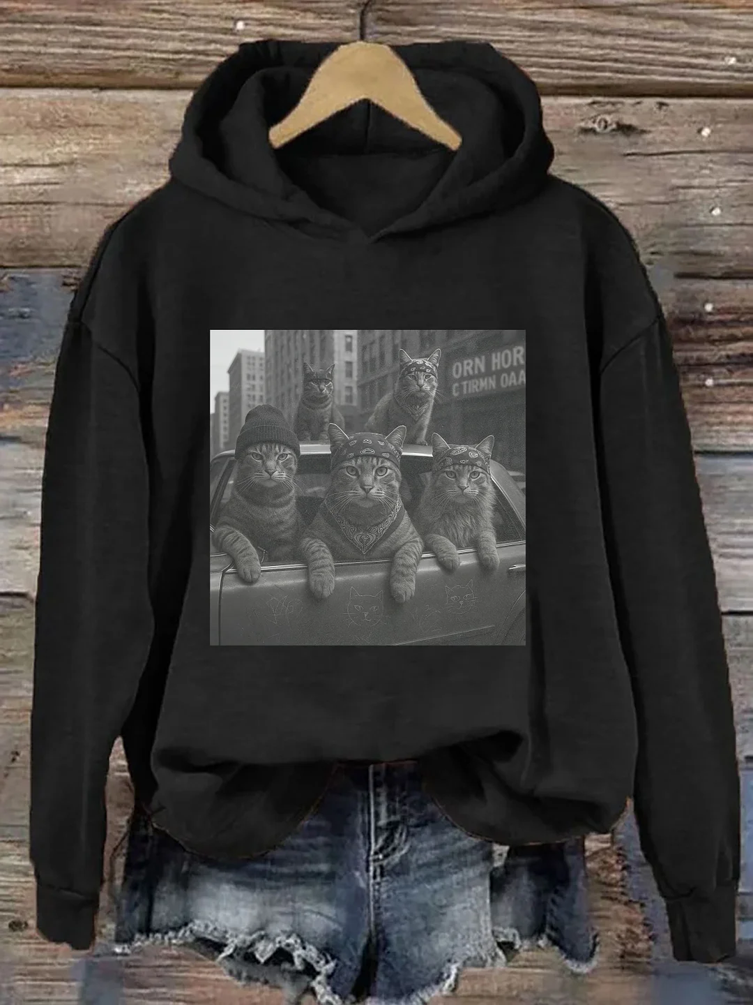 Funny Cat Gang Vintage Hoodie