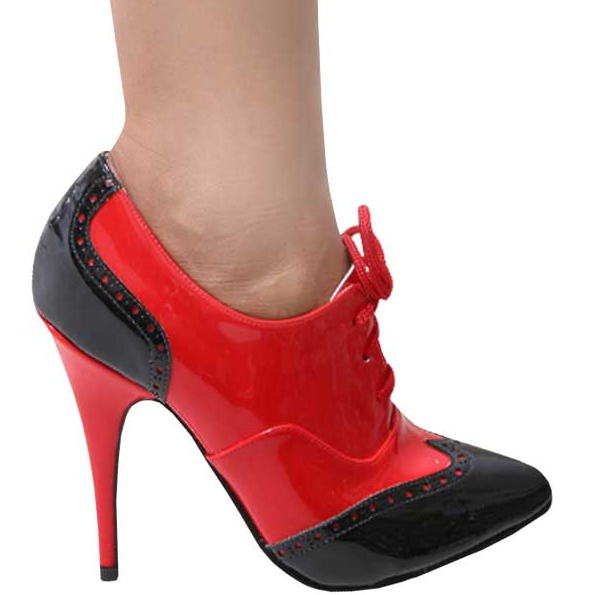 Patent Leather Red and Black Lace-up Boots Vdcoo