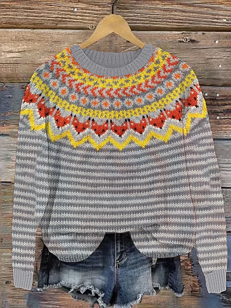 🔥kukelife🔥Fox Casual Cozy Retro Knit Sweater