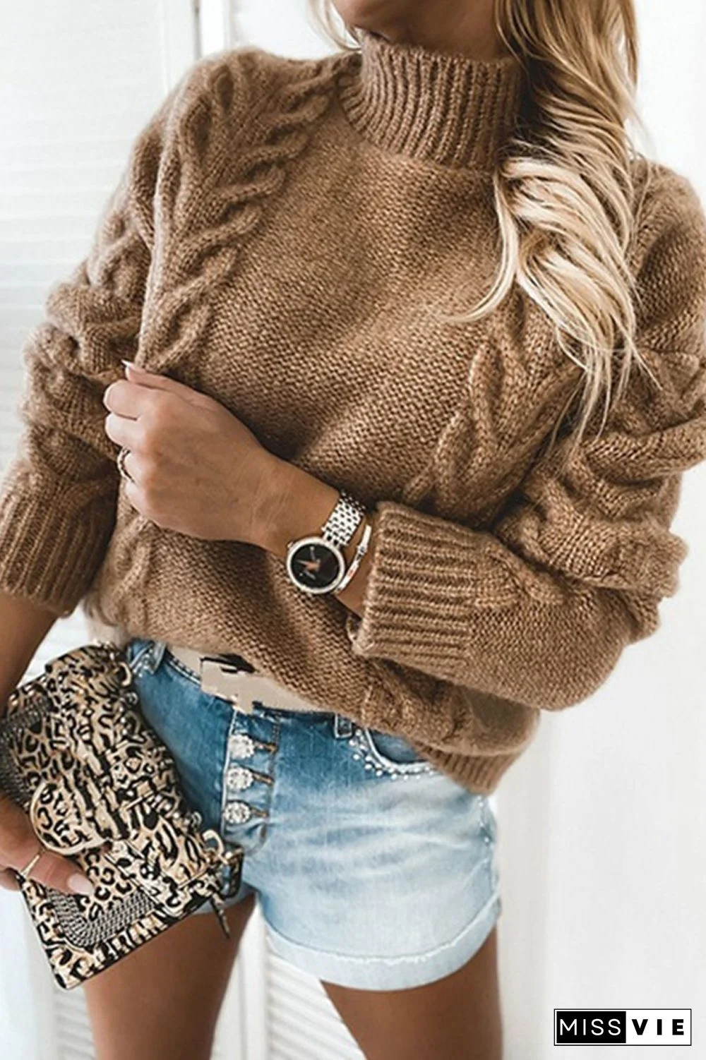 Pure Color Turtleneck Knitted Sweater