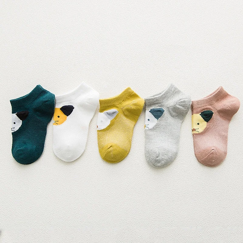 5 Pairs/lot 1 to 7 Yrs Spring Summer Thin Girls Sock Kids Cotton Mesh Boat Sock Lovely Animal Breathable Toddler Boys Ankle Sock