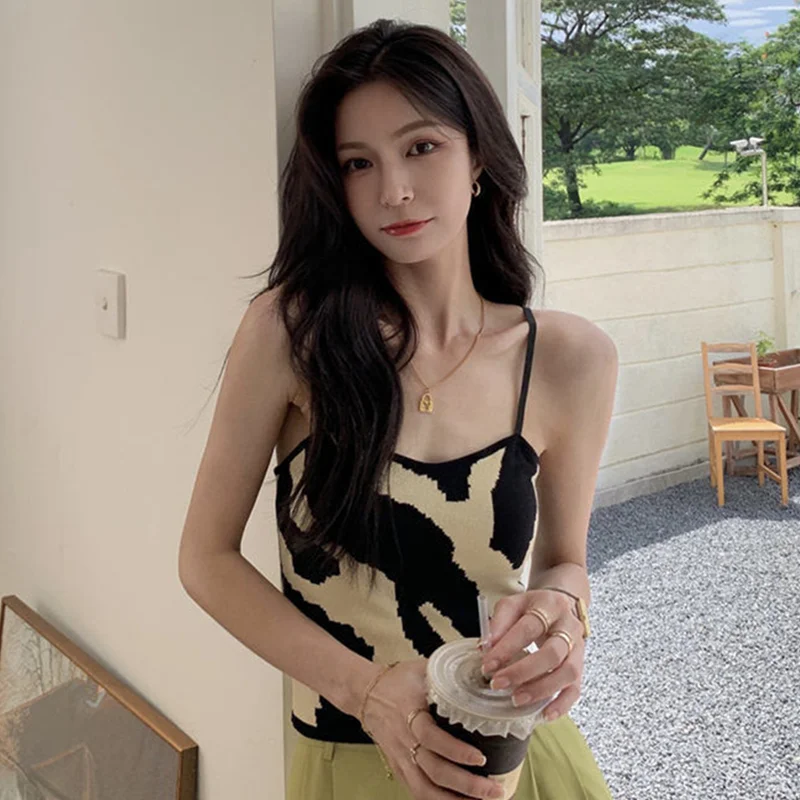 Summer Crop Tops Women Printing Backless Tank Top Sexy Sleeveless Cami Y2k Korean Fashion Clothes Streetwear