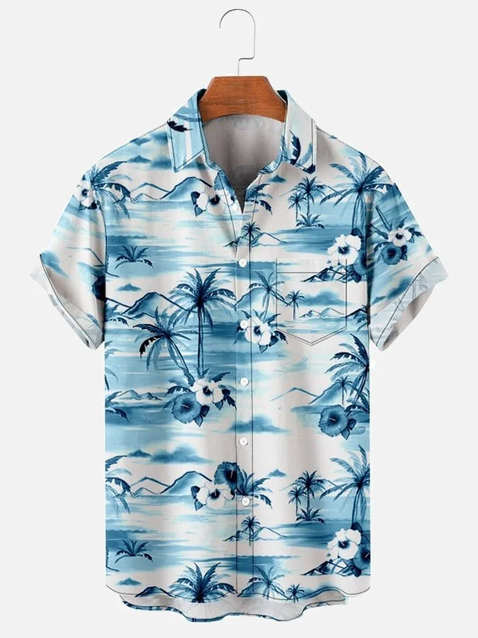 Men's Beach Coconut Print Short Sleeve Hawaiian Shirt
