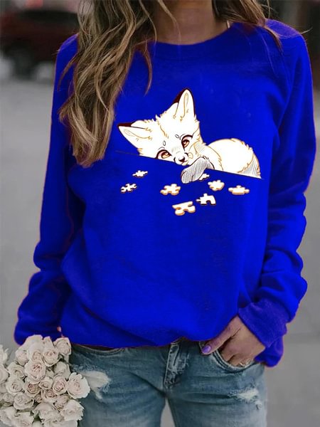 Women Autumn and Winter Fashion Long Sleeved Casual Round Neck Kitten Printed Loose Sweatshirt Tops & Blouses Plus Size T-shirts - Shop Trendy Women's Fashion | TeeYours