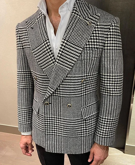 Business Turndown Collar Double Breasted Houndstooth Blazer 