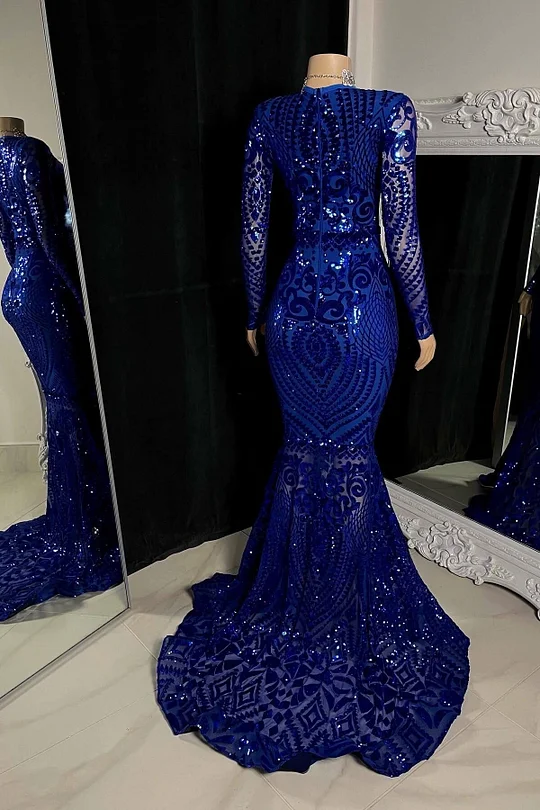 chinese dress ladies Dahlia Royal Blue Mermaid Strapless Sequins Long Prom Dress with Slit Royal Blue / Custom Size main image 0
