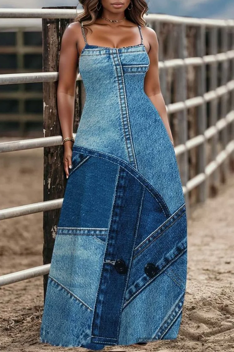 Plus Size Vacation Blue Casual All Over Print Pocket Maxi Dresses 2024 - Xpluswear