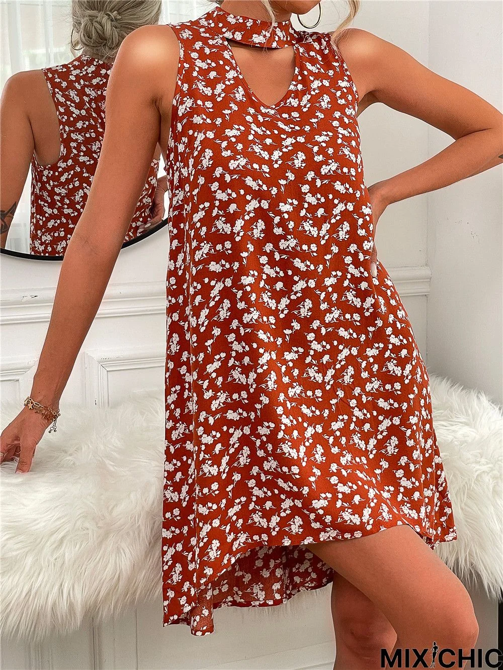 Floral Sleeveless Halter Dress