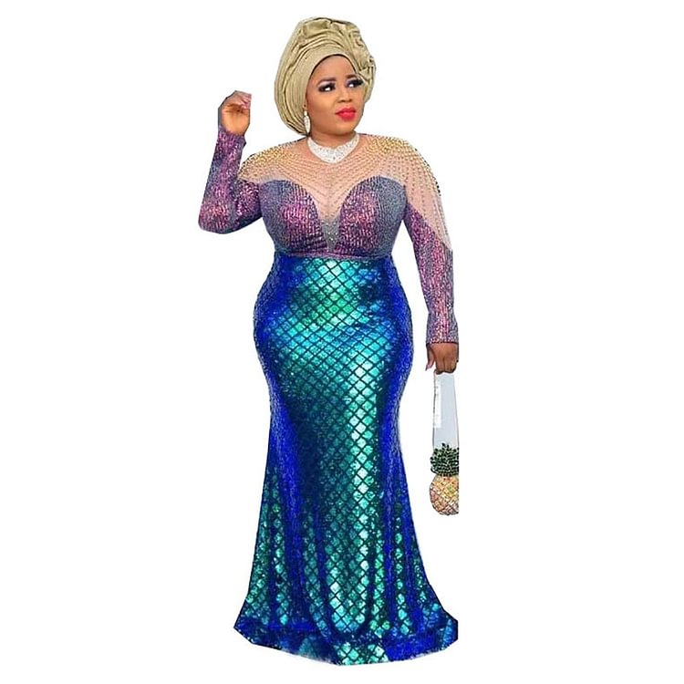 African Americans fashion QFY 2022 Luxury Dubai Abaya Boubou Plus Size Women Evening Dresses African Bodycon Sexy Gowns Sequin Kaftan Dress Ladies Clothing Ankara Style QueenFunky