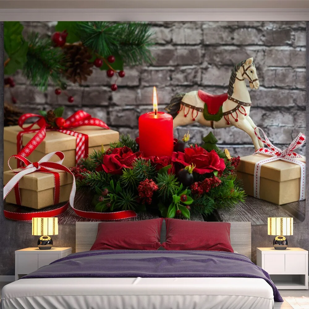 Christmas Fireplace And Snow Wall Hanging Merry Christmas Tapestry For Home Deco Christmas Gift Print Tapestries