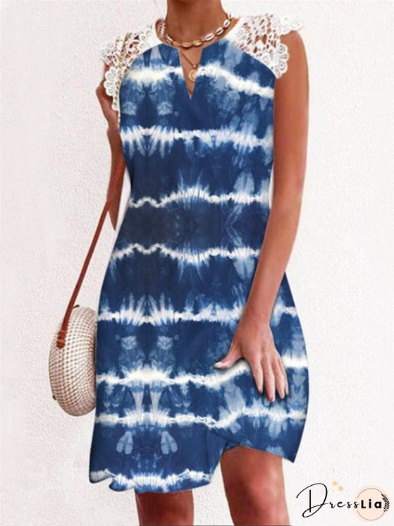 Lace Print Short Sleeve Dress