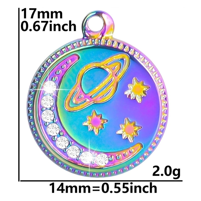 304 Stainless Steel 18K Gold Plated Basic Modern Style Classic Style Plating Inlay Geometric Moon Planet Rhinestones Pendant Necklace