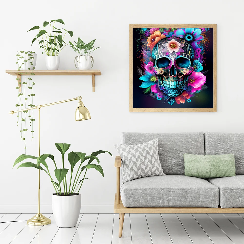 Diamond Painting - Full Round Drill - Flower Skull(30*30cm)