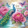 Pfau und Blumen - speziell geformtes Diamond Painting - 30*30cm