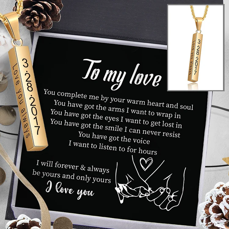 To My Love Vertical Bar Necklace Personalized 4 Side 3D Bar Necklace