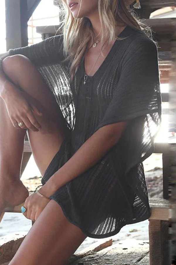 Women Casual Elegant Knitted Drawstring Beach Blouse-Allyzone-Allyzone