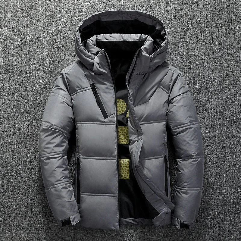 Inongge New White Duck Down Jacket Men Winter Warm Solid Color Hooded Down Coats Thick Duck Parka Mens Down Jackets Winter Outdoor Coat