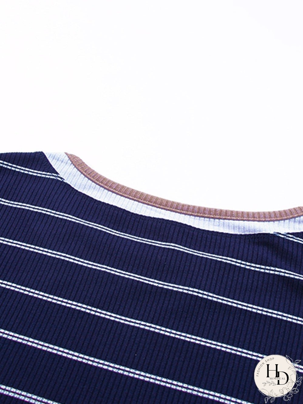 Blue Striped Rib Knit Pullover with Color Block Cuffs