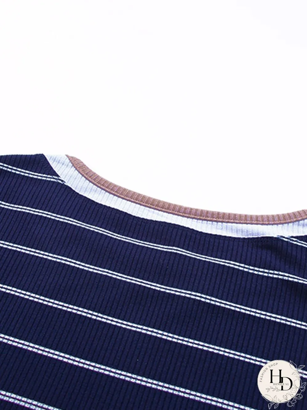 Blue Striped Rib Knit Pullover with Color Block Cuffs