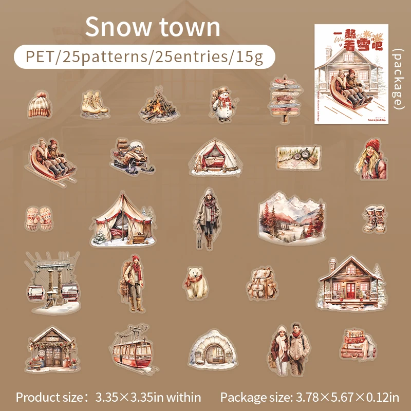 Journalsay Let’s Watch The Snow Together Series Vintage Winter Character Landscaping PET Sticker