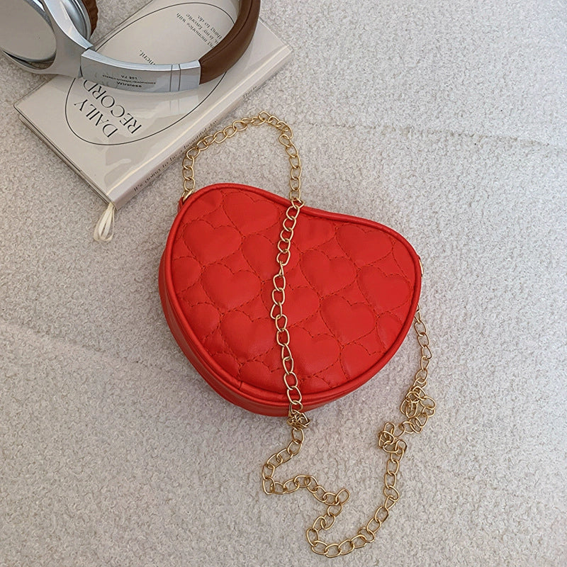 Kid’S Small Pu Leather Solid Color Cute Heart-shaped Zipper Crossbody Bag
