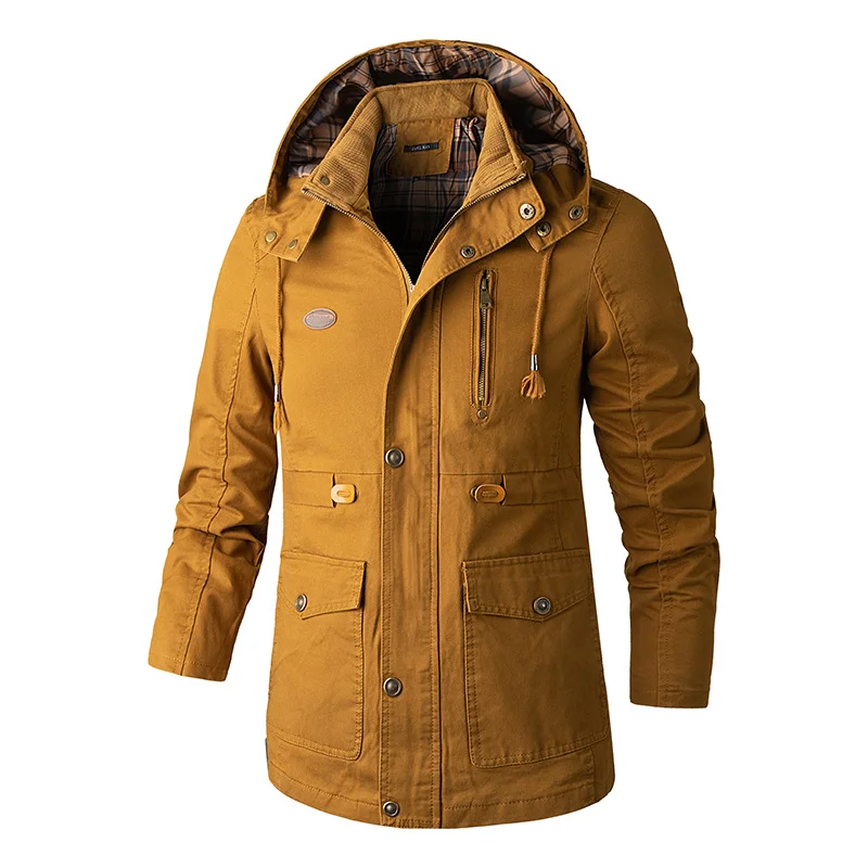 Men's tooling hooded trench coat