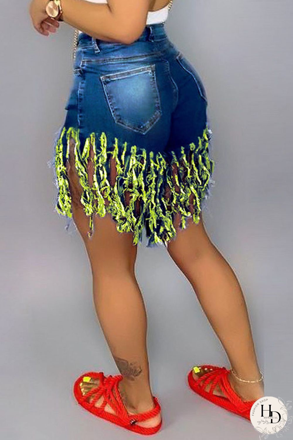 Royal blue Red Green Yellow Royal blue Tassel Design Denim