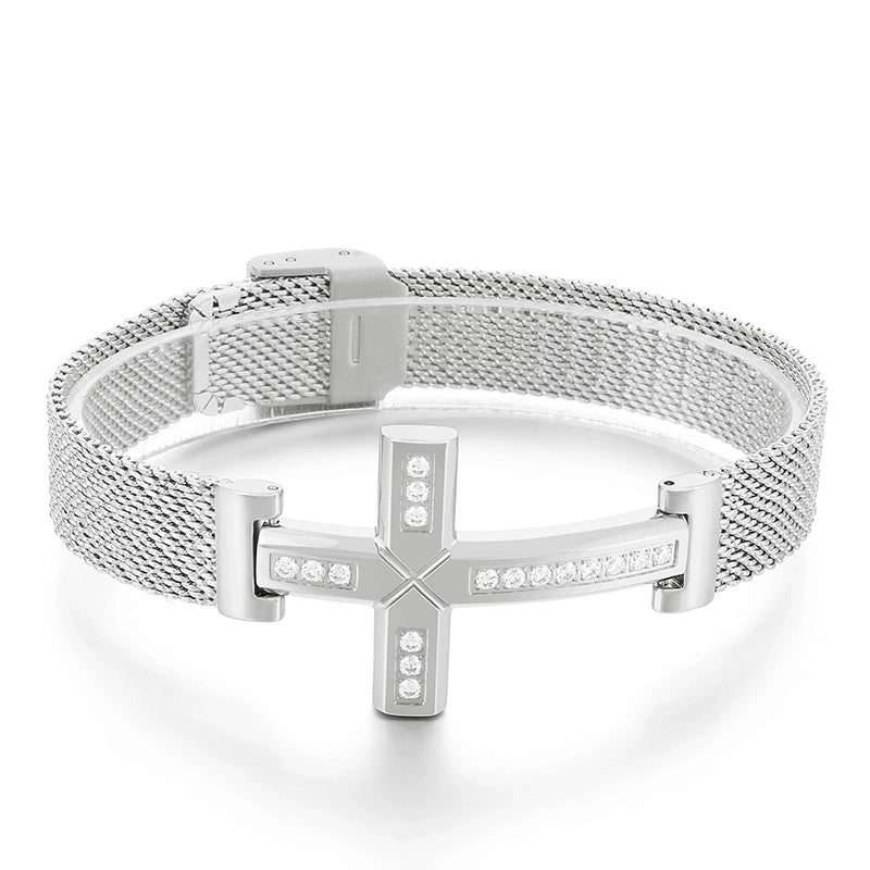 Retro Punk Cross Solid Color Titanium Steel Inlay Zircon 18K Gold Plated Men’S Bracelets