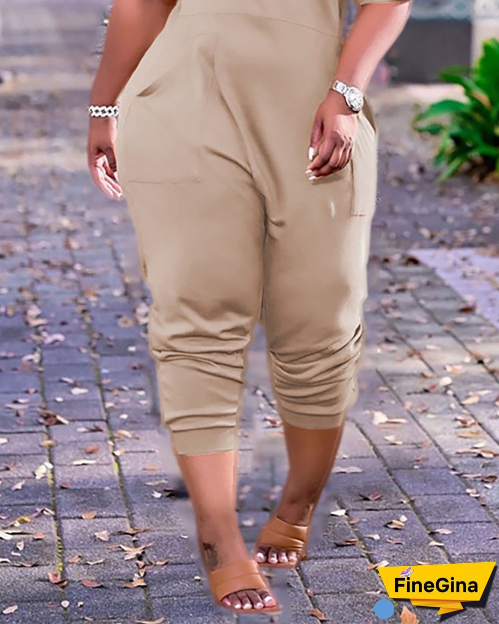 Letter Print V-Neck Short Sleeve Pocket Design Jumpsuit