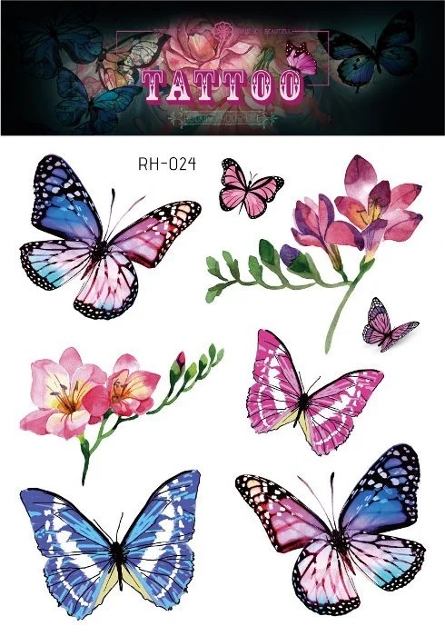 24 Kinds 3D Butterfly Tattoo Flowers Watercolor Temporary Body Art Sticker Disposable Make Up Concealer tatouage temporaire