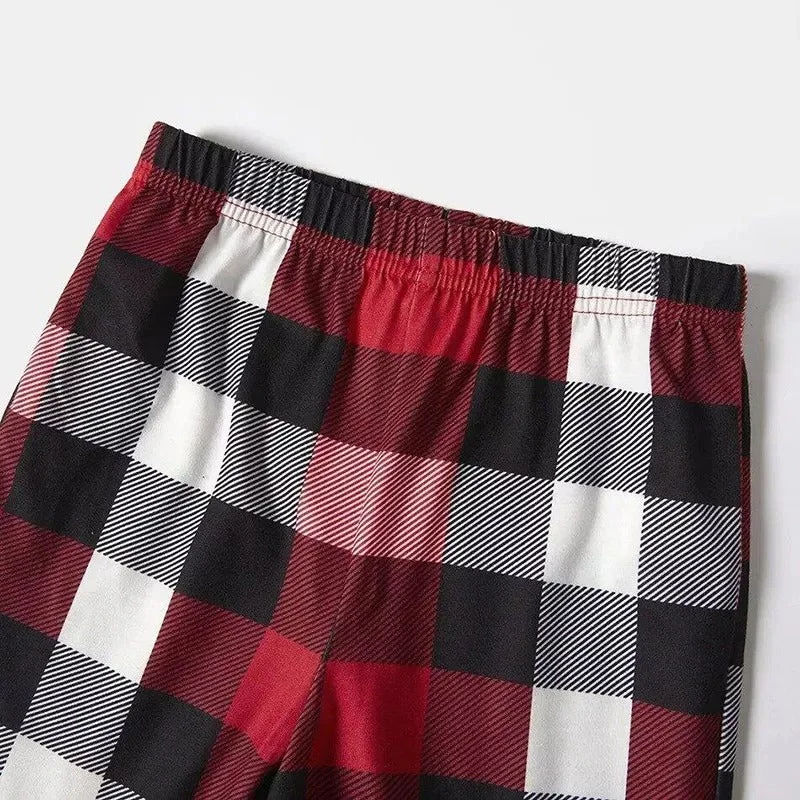 Christmas Cute Cat Prints Red & Black & Grey & White Plaid Family Matching Pajamas
