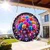 (18.5cm)DIY Acrylic Jigsaw Puzzle Window Hanging with Hanging Chain DIY Stained Glass Decoration Round Window Puzzle Decor for DIY Craft Project (Flower)