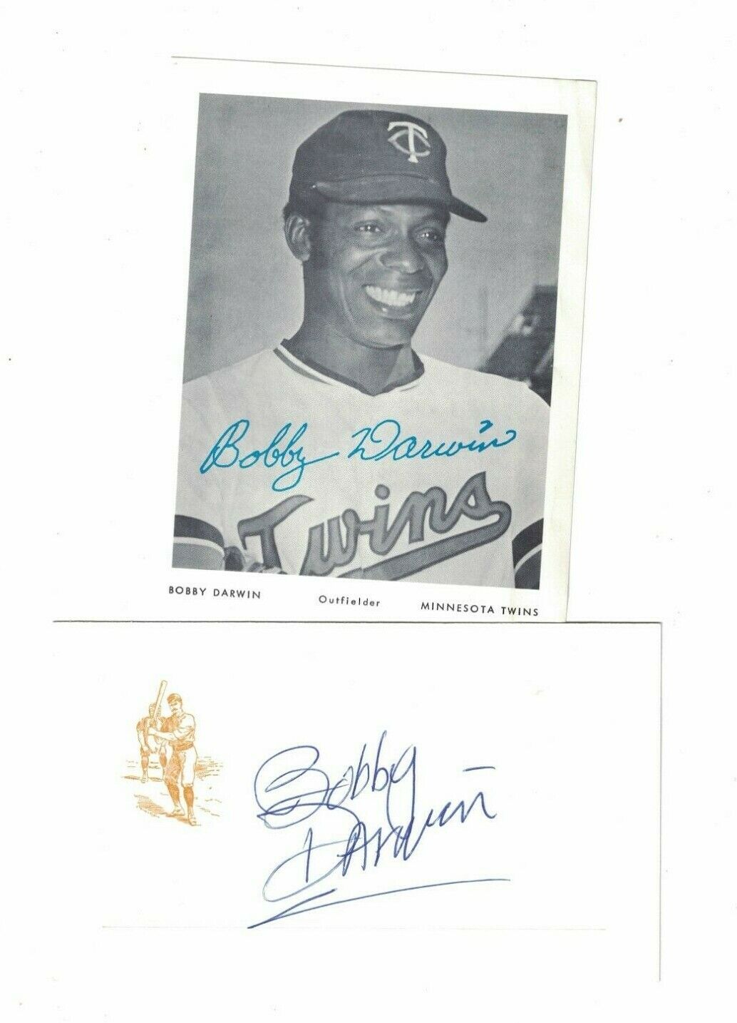 Bobby Darwin Minnesota Twins Signed Index Card With Photo Poster painting W/Our COA RH