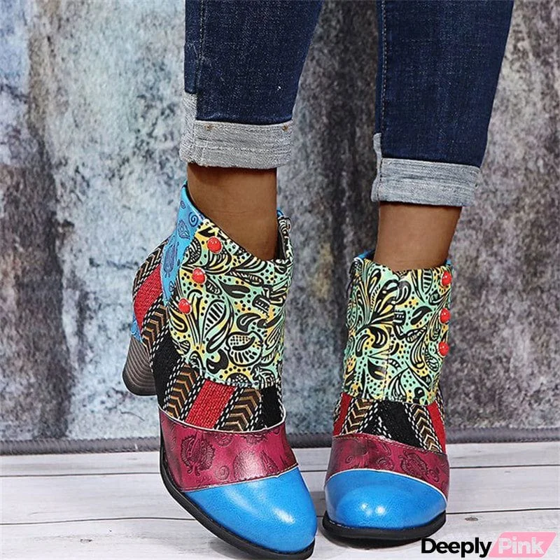Amazing Retro Ethnic Style Splice Spika Heels Ladies Ankle Boots