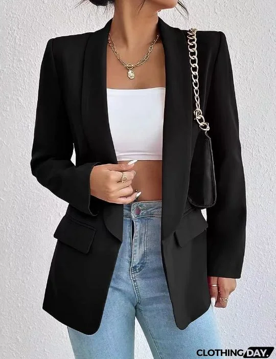 Women Solid Color Casual Lapel Long Sleeve Blazer Coat