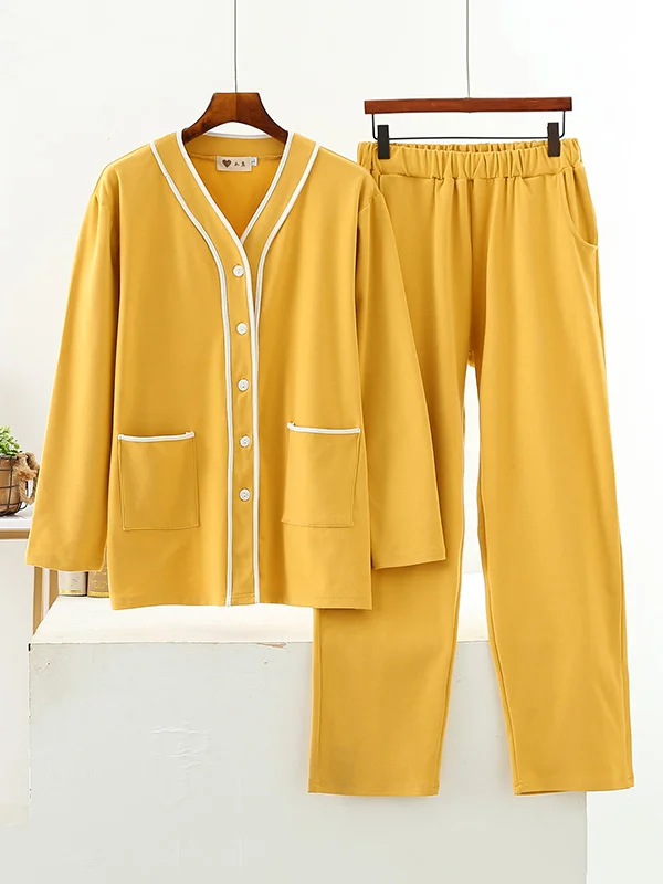 Minimalist V-Neck Casual Long Sleeve Pajama Sets