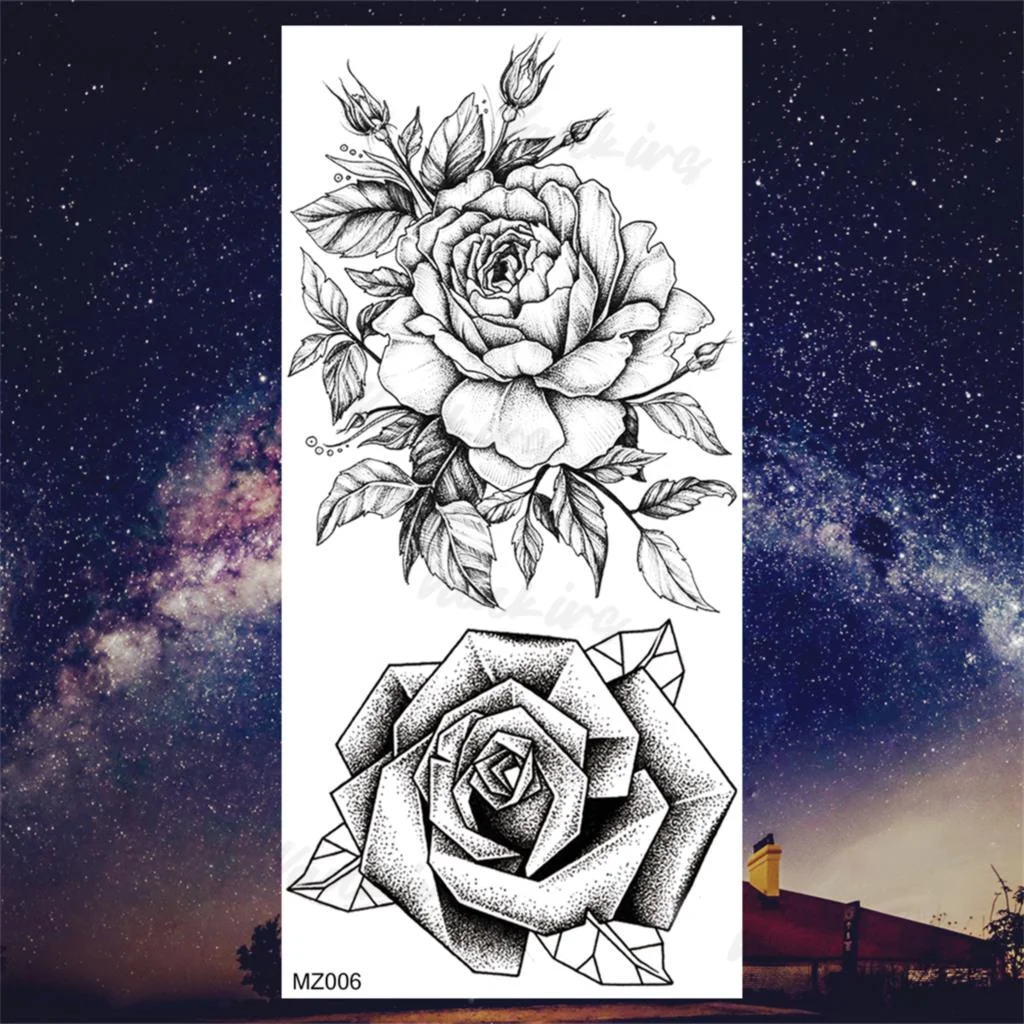 Sdrawing Peony Butterfly Temporary Butterfly Tattoos For Women Girls Realistic Snake Sun Fake Tattoo Sticker Leg Body Tatoos