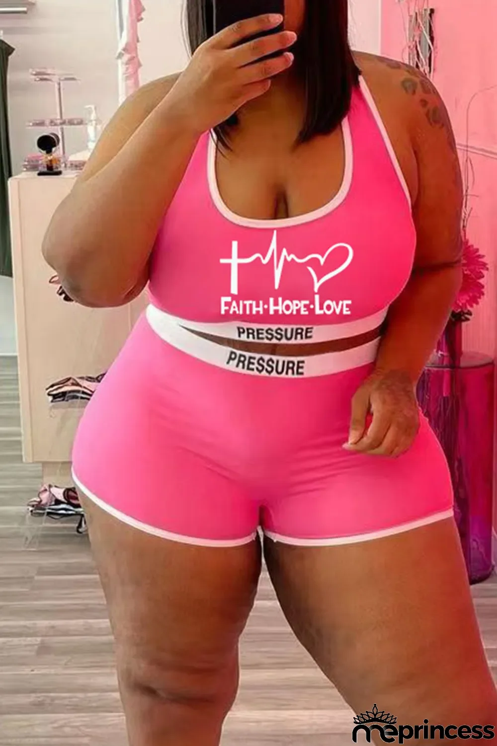 Black Casual Street Print Split Joint U Neck Plus Size Two Pieces