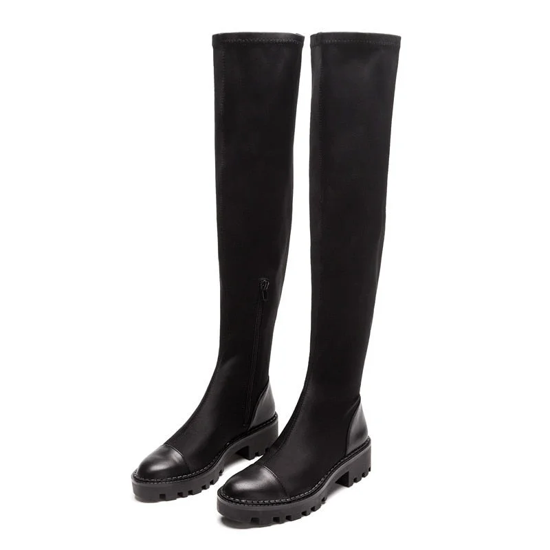 2021 Thick-soled Over-the-knee Leather High Boots Women's Sliding Elastic Winter Warm Socks Boots Women Botas De Mujer