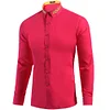 Men's Fashionable Collar Embroidered Solid Color Long Sleeve Loose Shirt