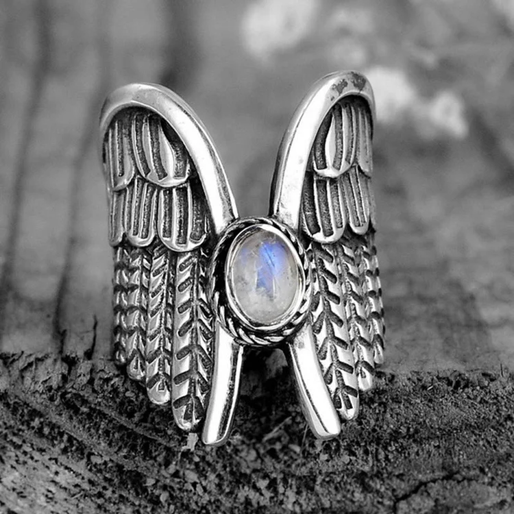 Angel Wings Moonstone Feather Ring