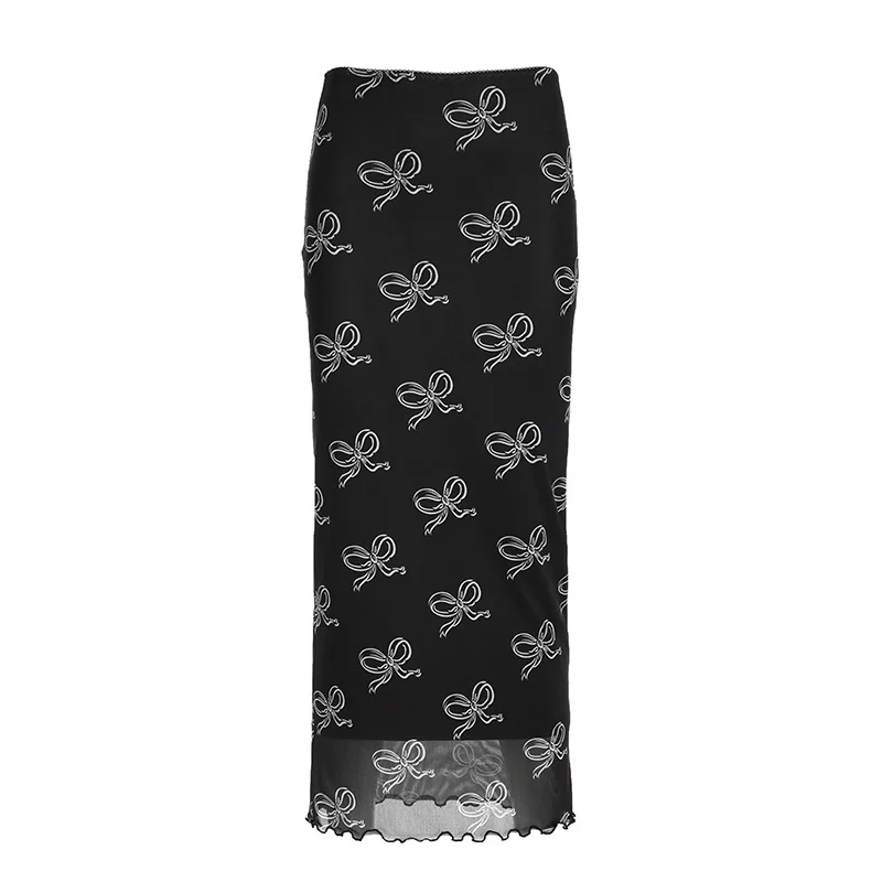Uveng 2024 Butterfly Print Skirt Female Summer Temperament High Waist Hanging Thin Net Dress In The Long Skirt