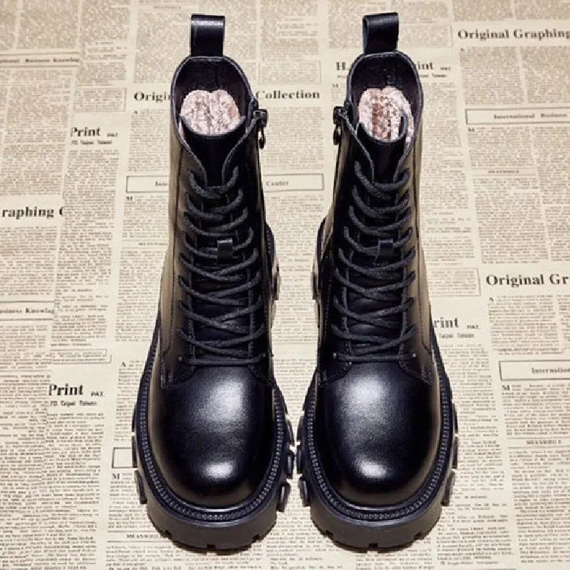 Women's Winter Combat Boots 2021 New Fur Black Platform Boots For Women Punk Gothic Shoes Ankle Boots Female Brand Designer