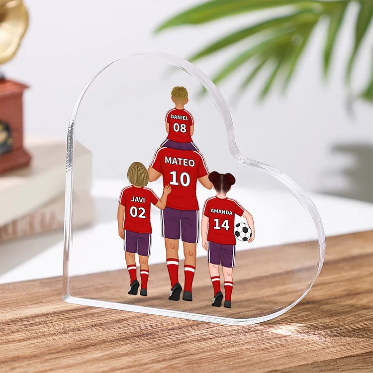 Plaque Acrylique en Forme de Cœur Football Famille 2-4 Prénoms Personnalisés Jessemade FR