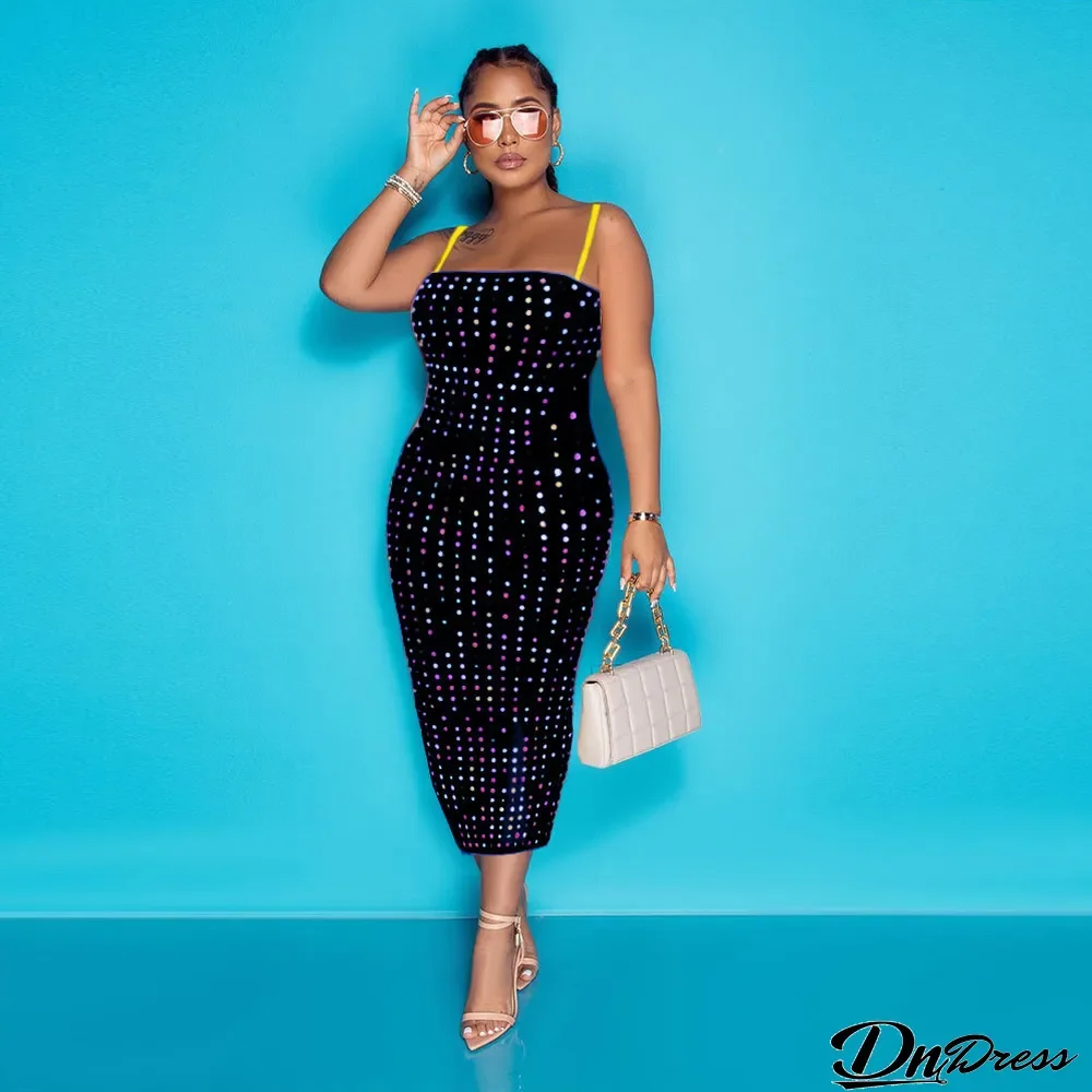Sexy Hot Drilling Spaghetti Strap Night Club Dress