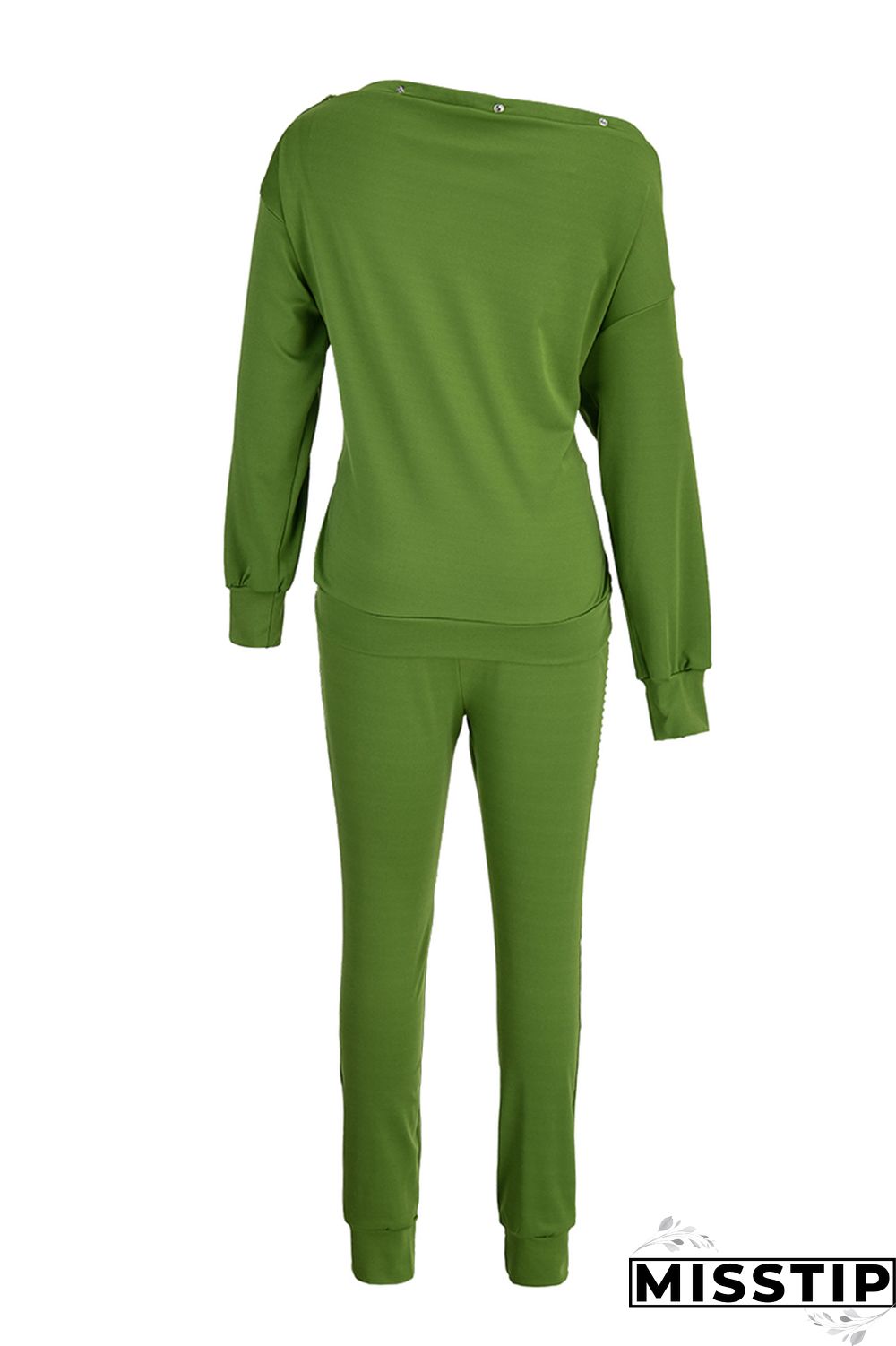 Green Fashion Casual Letter Print Basic Oblique Collar Long Sleeve Two Pieces