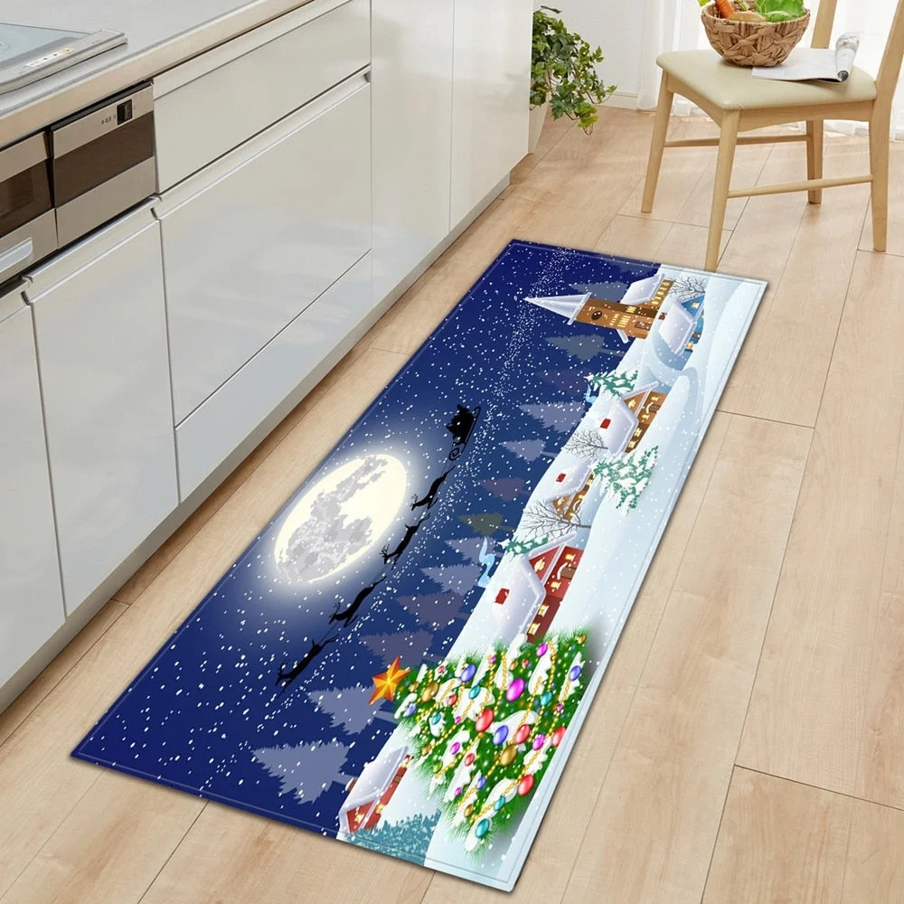 Christmas Kitchen Mat Rectangle Entrance Doormat Bedroom Home Floor Decoration Living Room Carpet Hallway Bathroom Anti-slip Rug