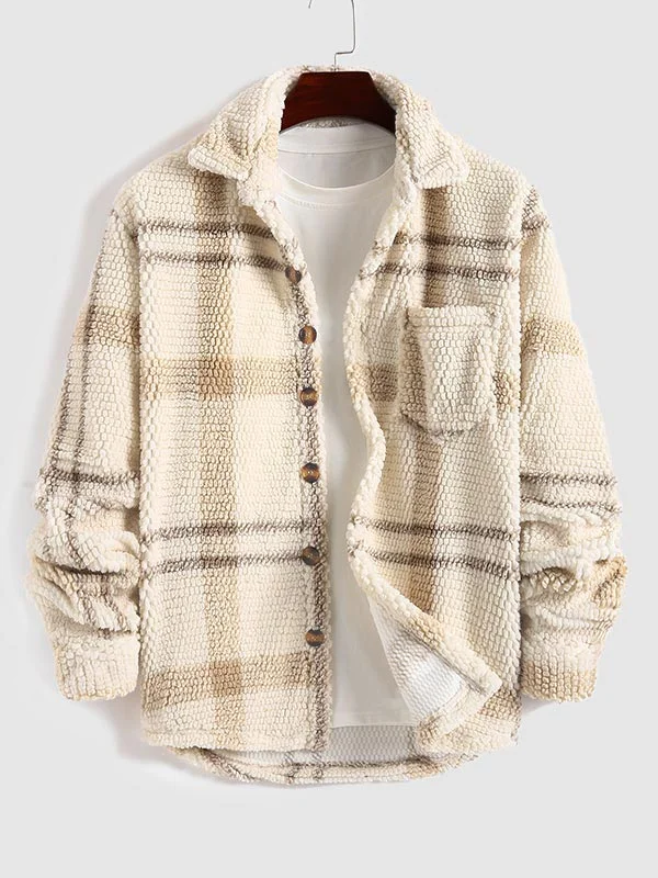 Men's Vintage Plaid Fleece Lapel Jacket