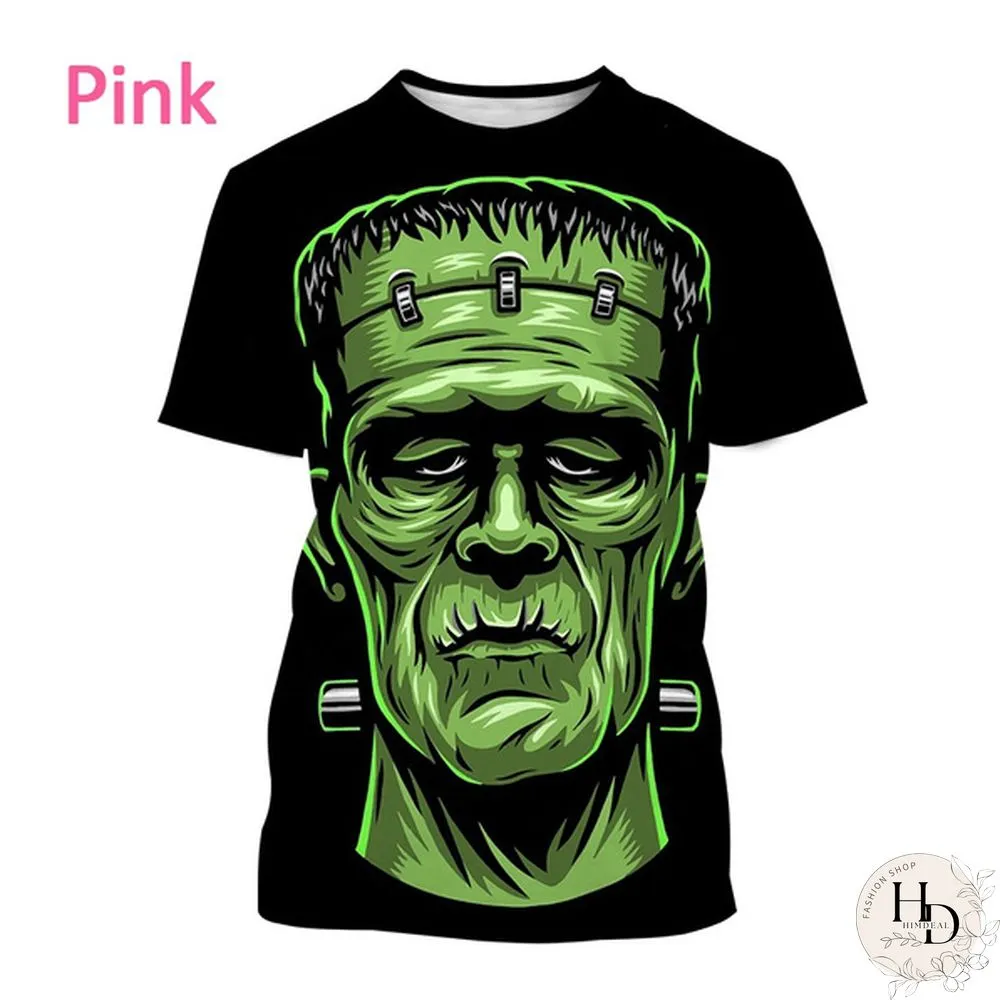 Frankenstein Short-Sleeved Shirt Mens Casual Fashion Horror Movie Harajuku Streetwear Top